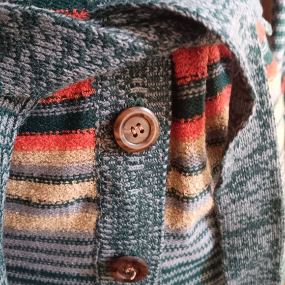 Vintage True Boho Jantzen Striped Knit Cardigan Belted Waist Wooden Buttons 70's - Picture 3 of 7